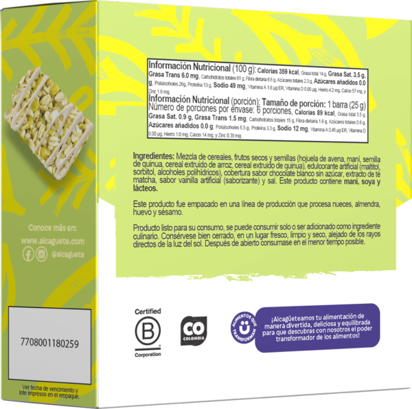 6 pack Barras sabor Té de Matcha